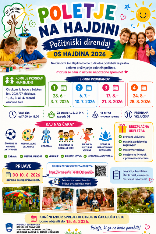 POLETJE NA HAJDINI – POČITNIŠKI DIRENDAJ OŠ HAJDINA 2026